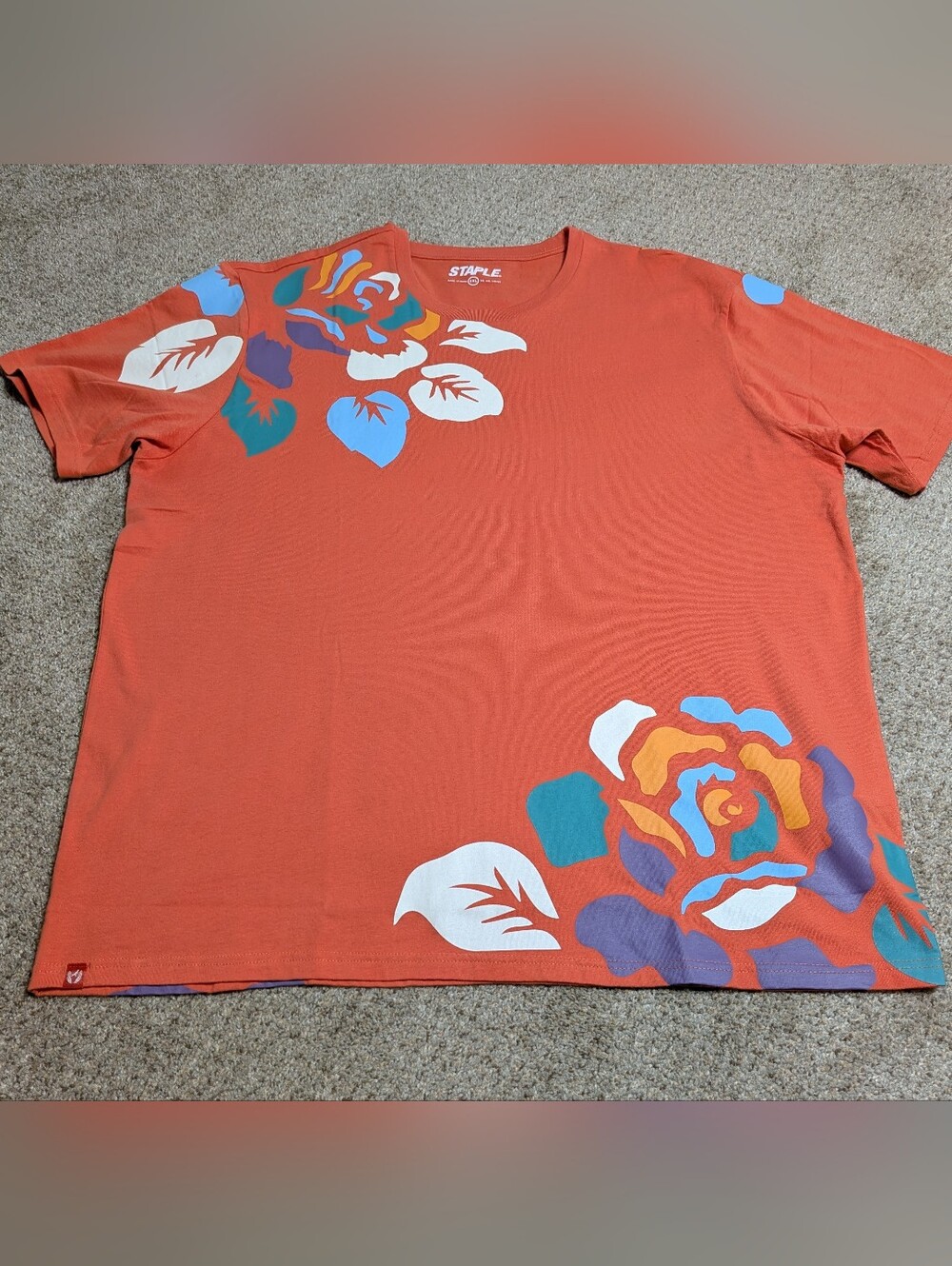 Staple Pigeon Floral Graphic T-Shirt 3XL Orange Streetwear